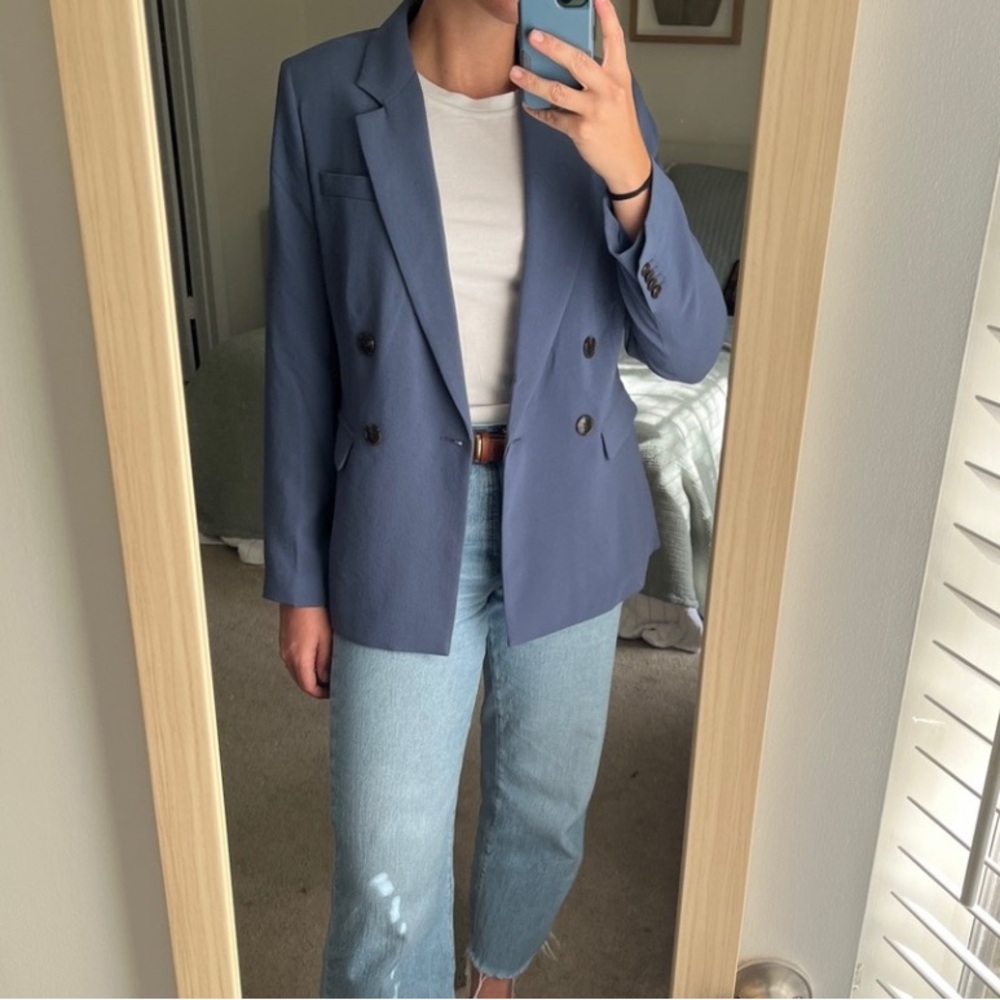 Madewell The Rosedale Blazer - Blue Double Breasted Crepe Blazer